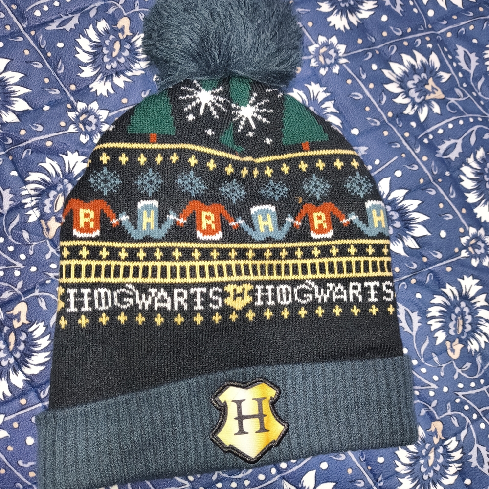 Hogwarts Themed Kids Pom Pom Beanie - Blue and Yellow